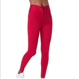 Year of Ours Deep Red High Rise Ribbed Lace Up football leggings size Medium